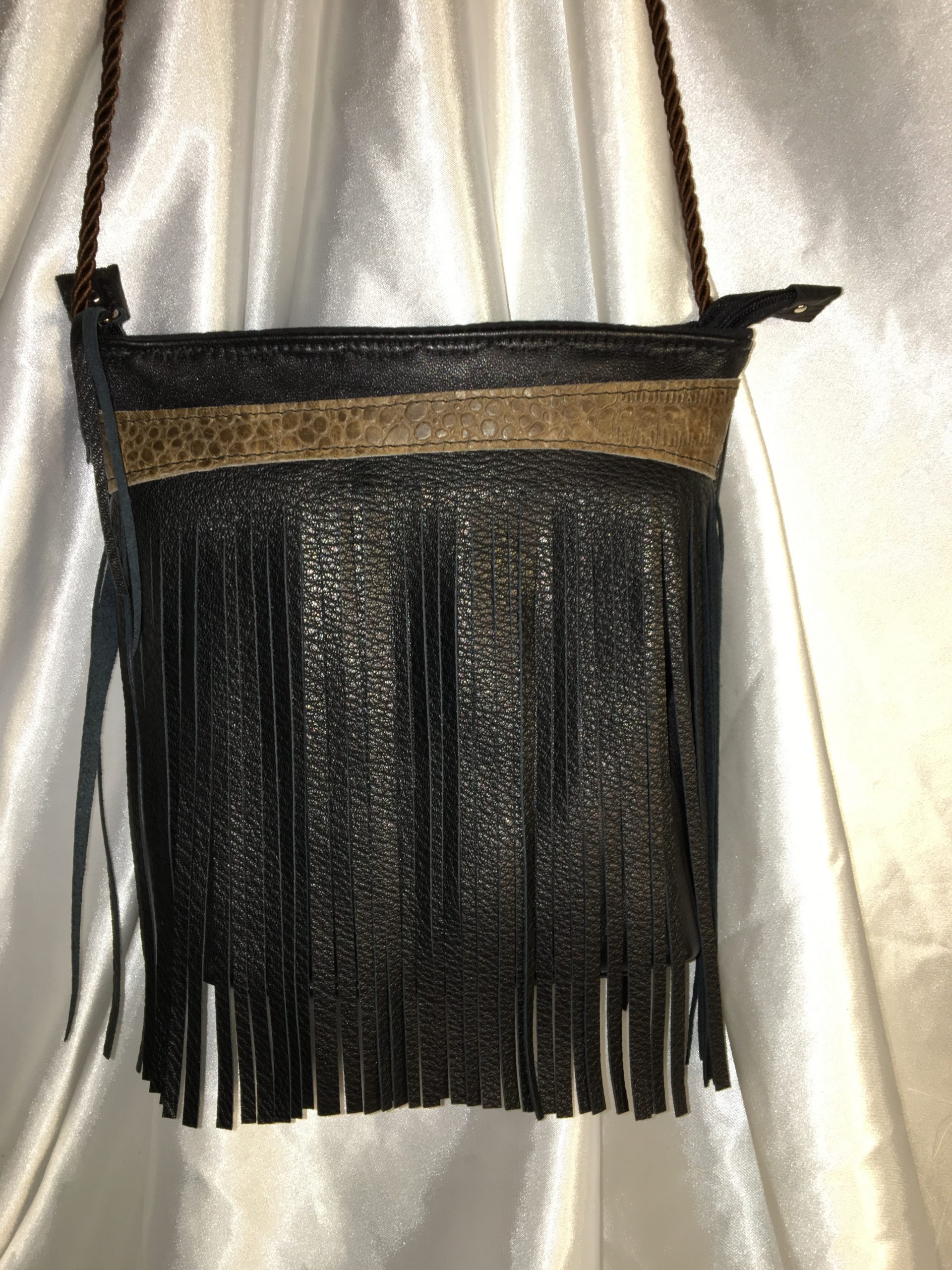Black leather fringed bag | Fiddlebug Bags