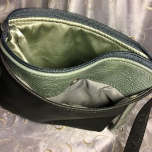 Dark Gray/ Sea Mist Aqua leather crossbody | Fiddlebug Bags